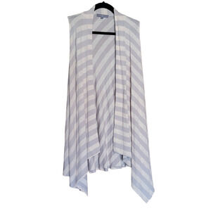 JAC Womens Lightweight Flowy Gray Striped Rayon Sleeveless Cardigan Open Front-L